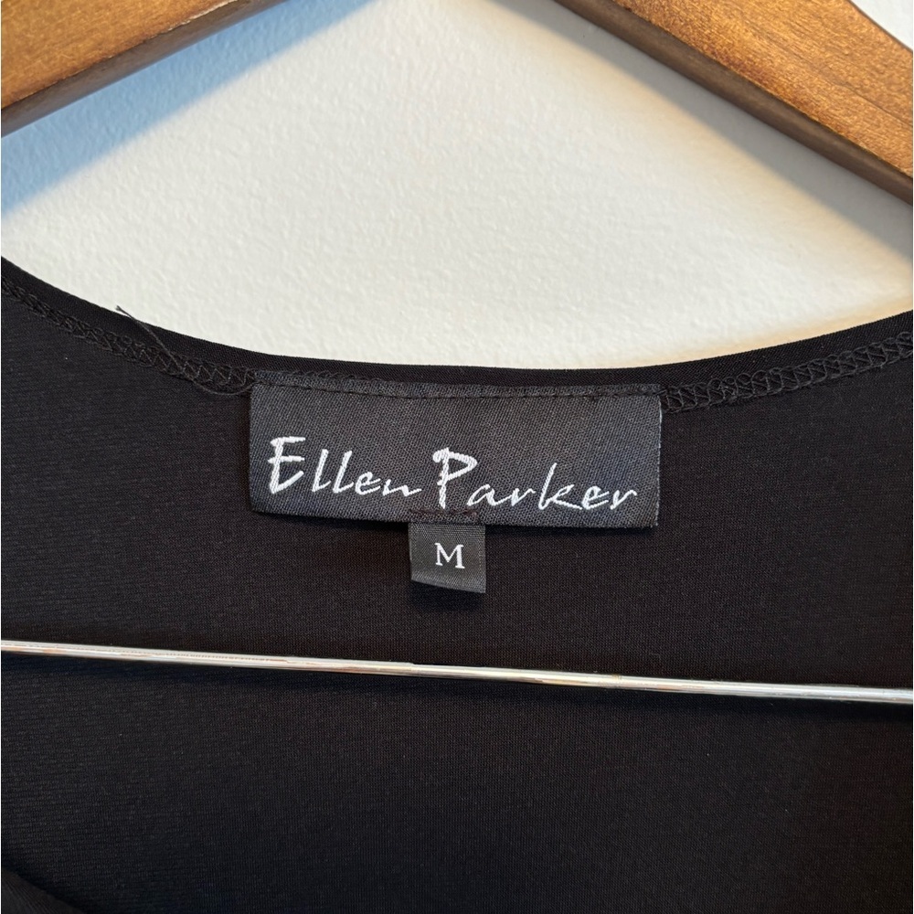 Ellen Parker Vintage Cap Sleeve Sheath Ruffle Silky Stretchy Mini Dress Black - Picture 5 of 10